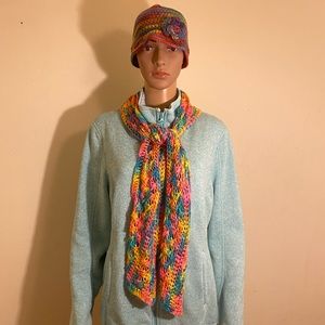 Beautiful Handmade Wool Knit Beanie & Loose Knit Matching Scarf